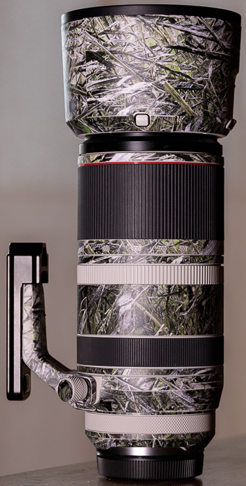 Das RF 100-500 f4.5-7.1 L IS USM mit den angebrachten Decals